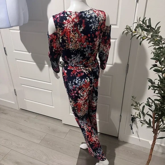 NY Collection Multicolor Floral Cold Shoulder Jumpsuit - Picture 7 of 7
